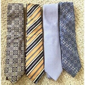 Michael Kors Mens Silk Neckties Blue Gold Striped Classic Modern Rep Lot 4x